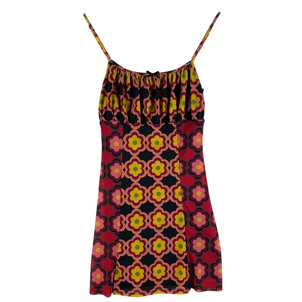 Forever 21 Groovy Flower Power Slip Dress Women’s SZ SM Mod Y2K Spaghetti Strap
